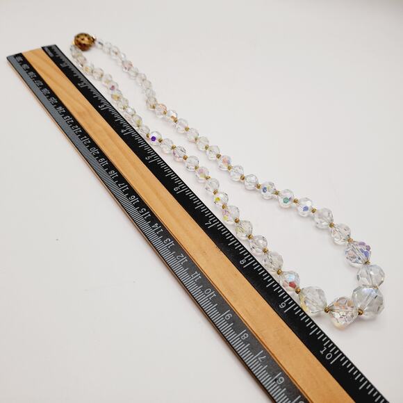 Vintage Aurora Borealis Crystal Necklace 20" Graduated Beads Gold Spacers - Picture 9 of 10